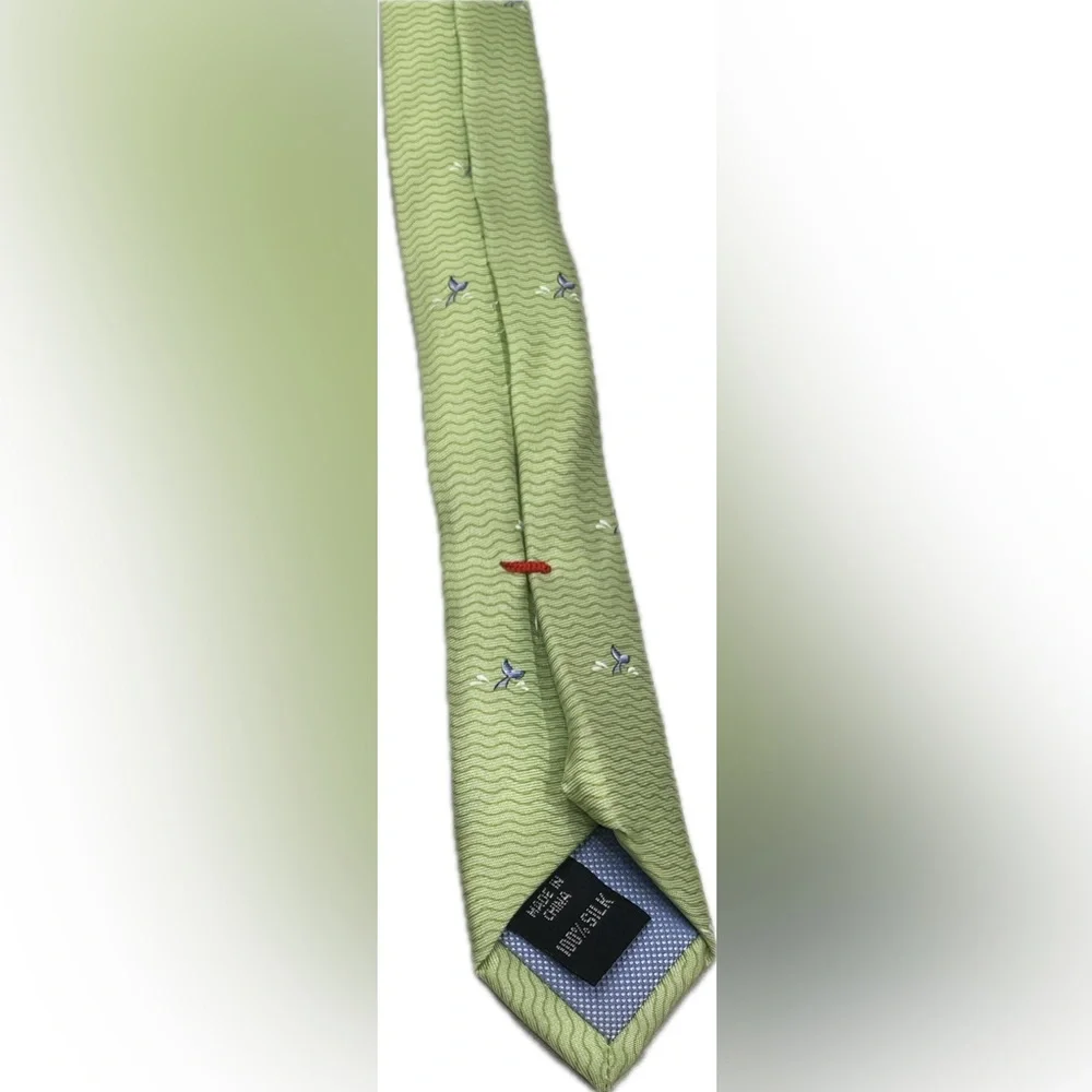 Tommy Hilfiger Green Whale Pattern Tie 100% Silk Novelty Necktie